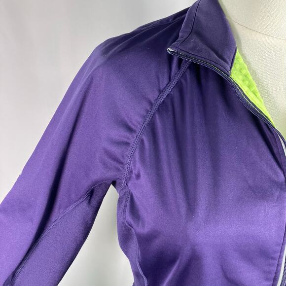 Nike Dri-Fit Full Zip Running Jacket Purple Lime M Reflective Pockets 384423-535 - Picture 7 of 16